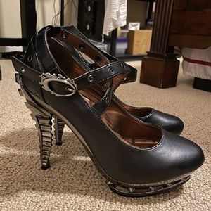Hades Triton Heels Spiked Gothic Steampunk Metal Vegan Pumps Like New Size 9